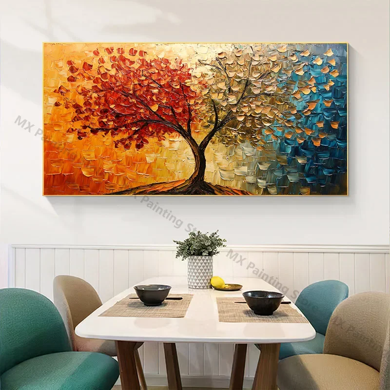 Frameless Canvas PaintingAbstract Colorful Tree Oil Painting On Canvas,Wall Art Landscape Poster,Modern Living Room Wall Decor P