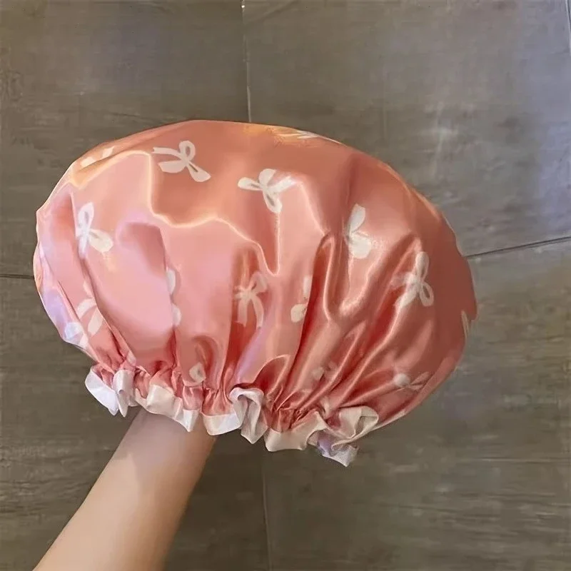 1PC Reusable Bowknot Print Shower Cap Waterproof Anti-Smoke Kitchen Head Cover Bathroom Accessory