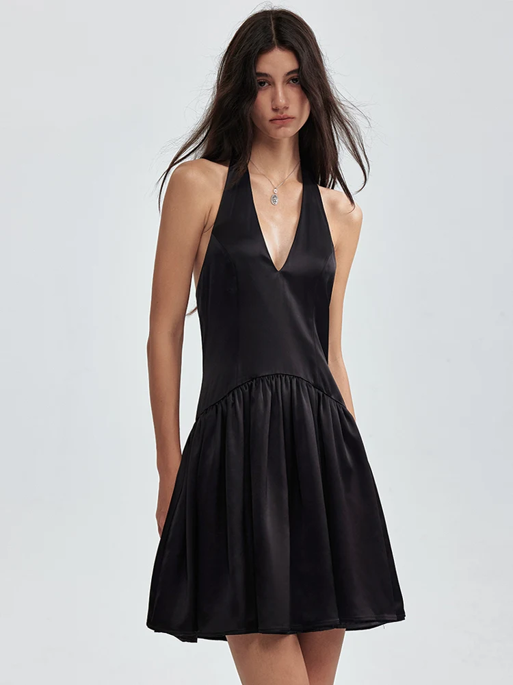 

Simplified Design Bla V-ne Bal ort Dr Ne Hanging Arc Line Split Casual Sle A-line Skirt Suitable for All Se...