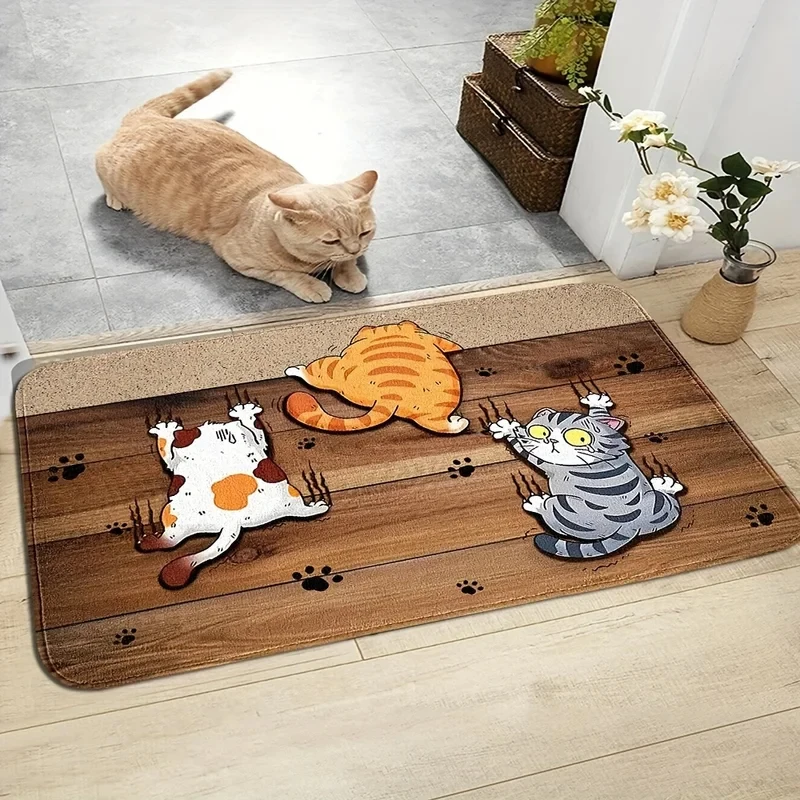 VIKAMA Funny Cat Claw Print Doormat, Cartoon Kitten Non-slip Floor Mat, Absorbent Washable Entry Rug for Home Decoration