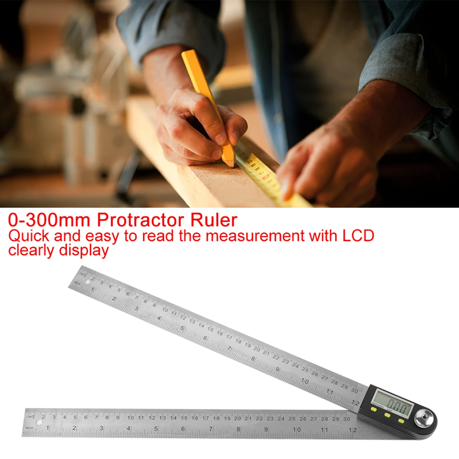 Digital Angle Finder 0-300mm Stainless Steel Electronic Protractor Digital Goniometer Angle Finder Miter Gauge Ruler