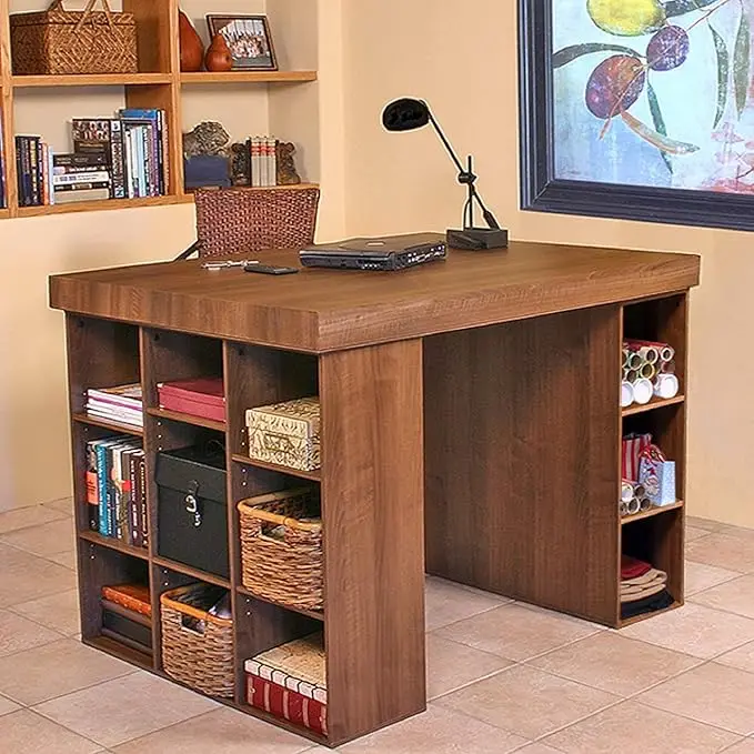 Project Center Desk with Bookcase and 3 Bin Cabinet,Modern