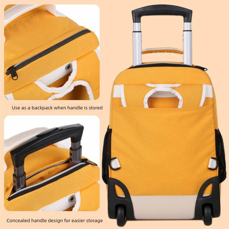 Kid's Wheeled Backpack Large Capacity Rolling Duffel Bag with Telescopic Handle Waterproof 19 Colors for School Students Boys