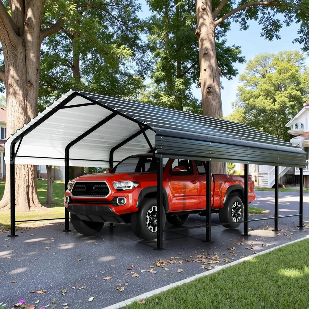 

JY QAQA 12 x 20 ft Metal Carport, Heavy Duty Carport Canopy with Galvanized Steel Roof, Outdoor Car Tent Metal Garage Shelter fo