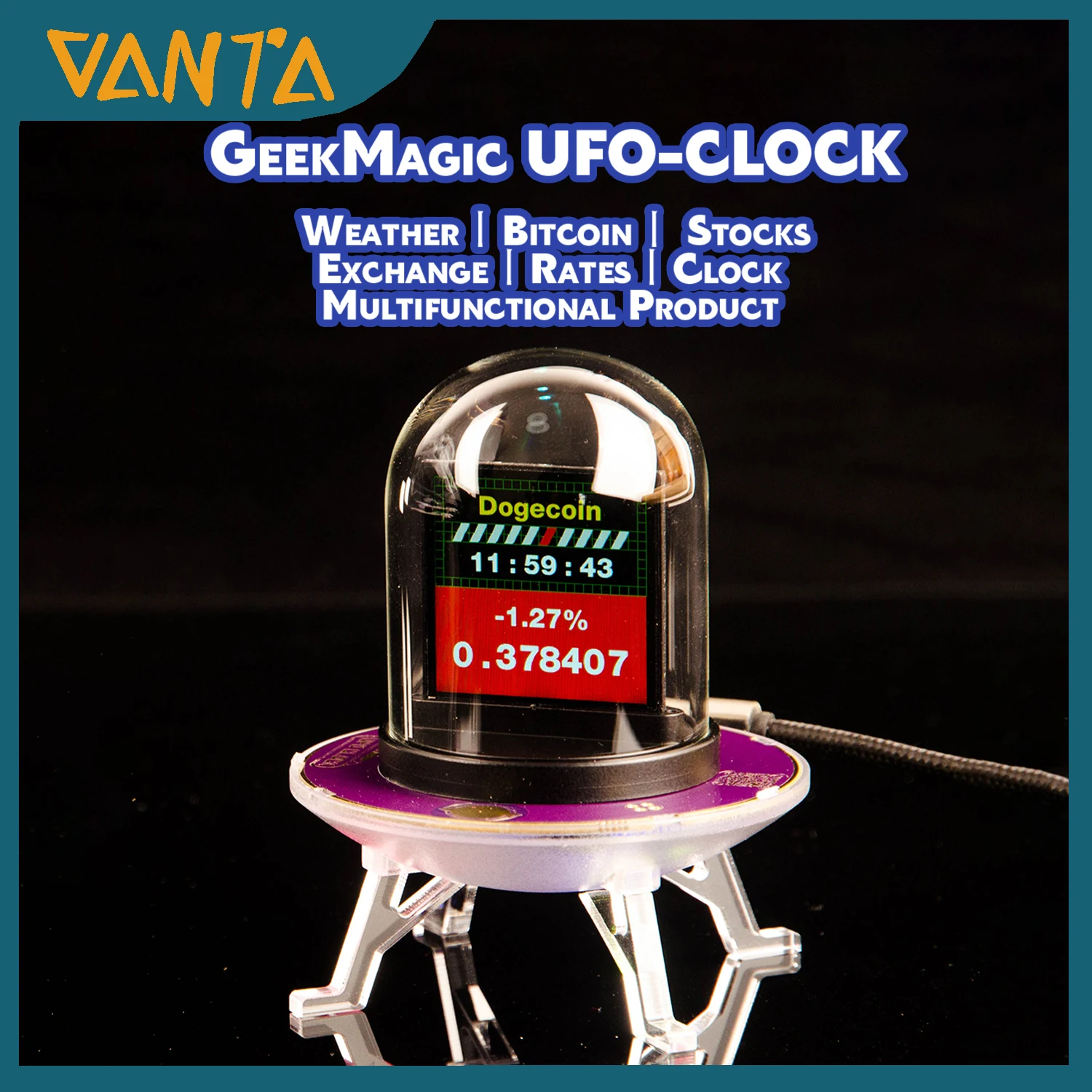 GeekMagic UFO-CLOCK جهاز تعقب الأسهم واي فاي أسعار تبادل الطقس جهاز تعقب أسعار بيتكوين أزرار حساسة للمس مراقبة الأجهزة