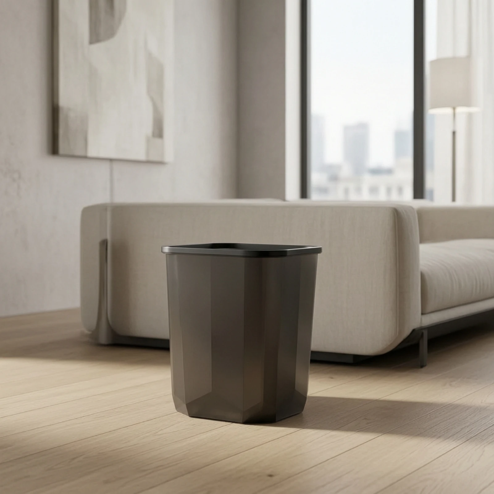 Trash Bin with Press Collar Compact Plastic Trash Bin Plastic Waste Container Sturdy Garbage Can Press Collar Practical