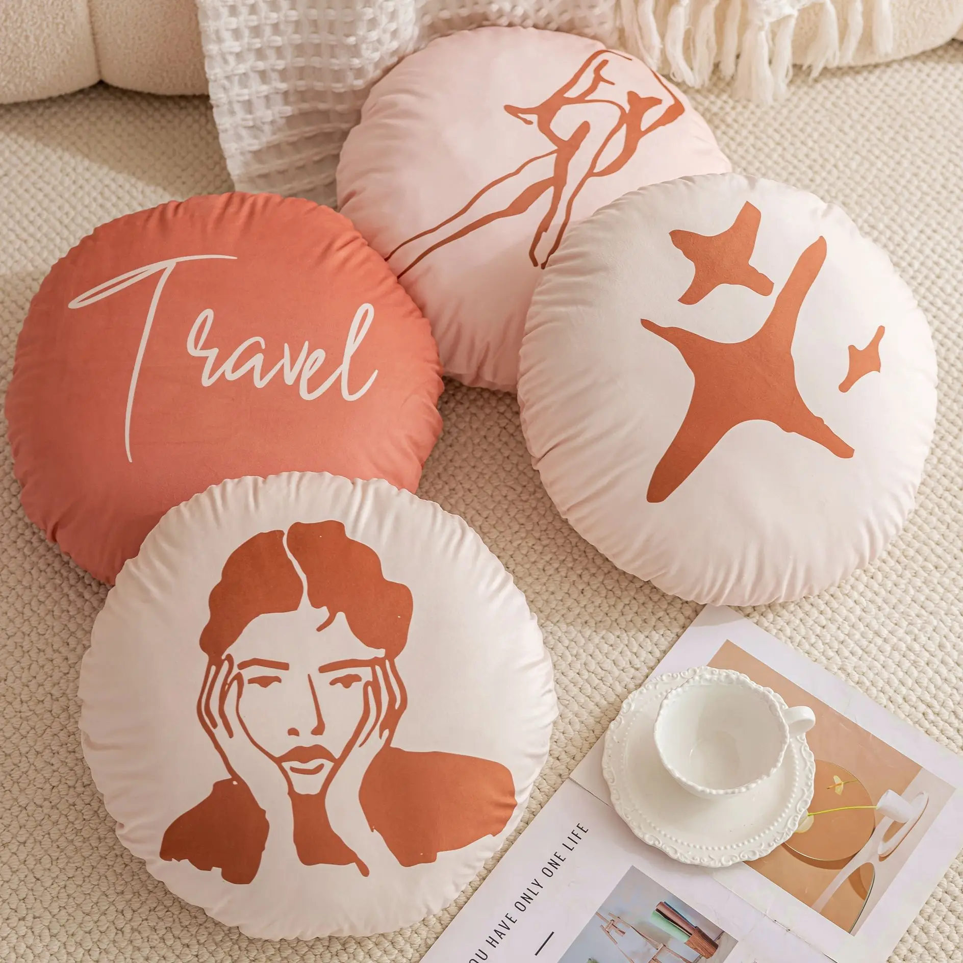 

2 Piece Dutch Velvet Round Cushion Cover Solid Color Ultra Soft Pillow Case for Sofa Bed Chair Decor Home Textile Accessories