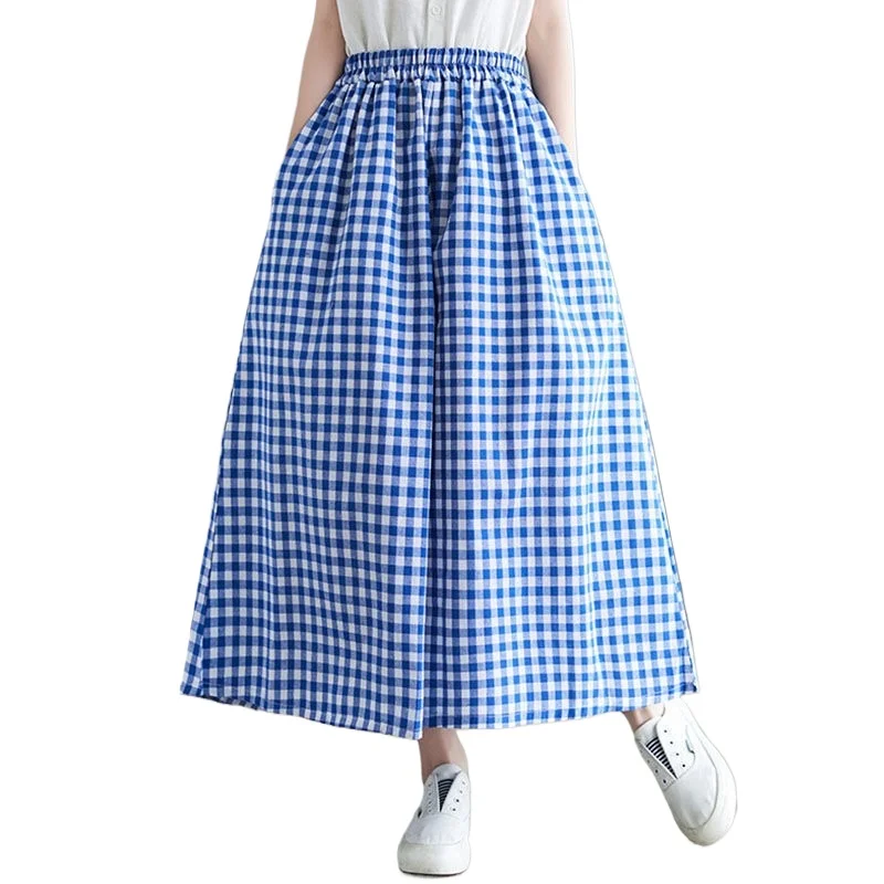 M-3XL Pantaloni scozzesi a gamba larga Donna Moda estiva Lunghezza caviglia Casual Elegante stile coreano Temperamento All-match Comodo Baggy