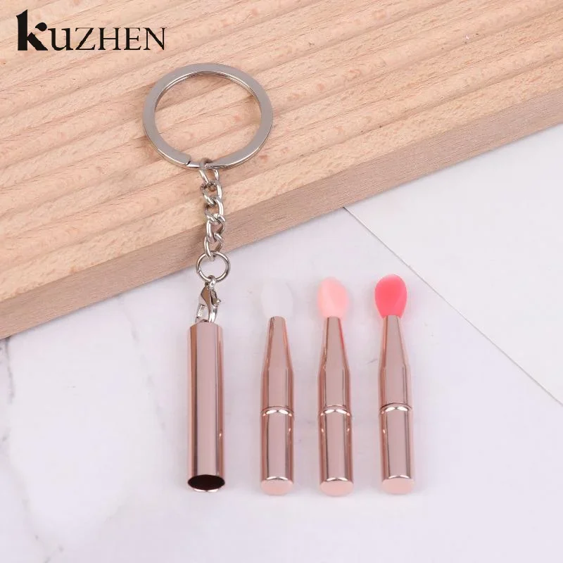 1 pz pennello per labbra in silicone multifunzionale portatile con portachiavi coperchio rossetto antipolvere pennello per rossetto pennello per ombretto