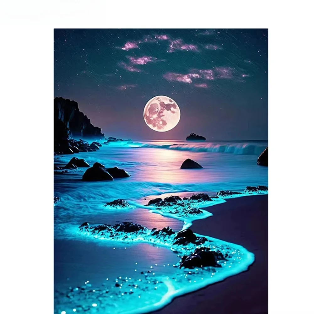 

Oil Painting by Numbers Novelty 2025 Moon Seaside Landscape Home Decor Gifts for Bars Living Rooms Frameless