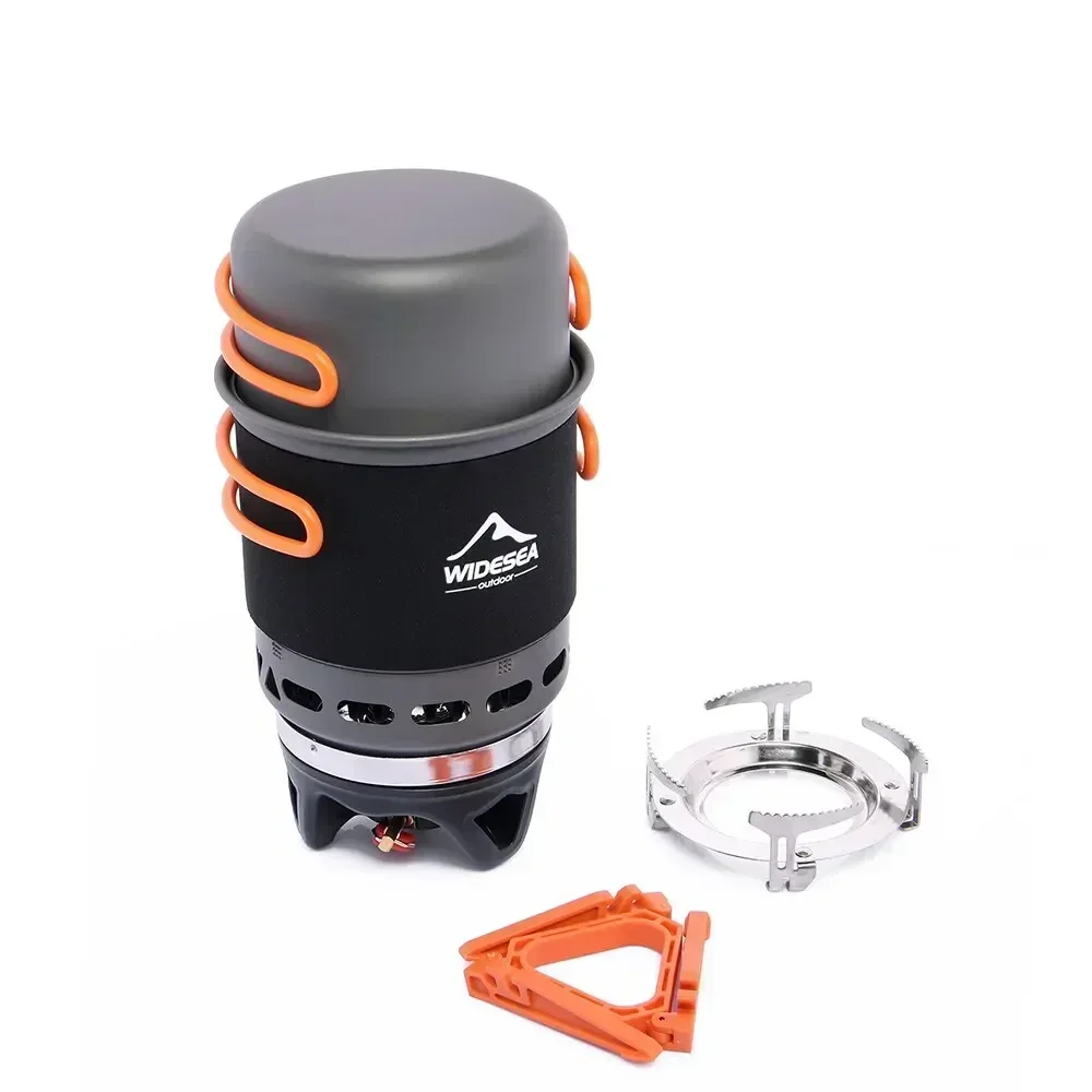 Outdoor Gas Burner Stove Widesea Camping Cooking System with Heat Exchanger Tourist Pot Set Cup Tableware Cookware Tourism Hike