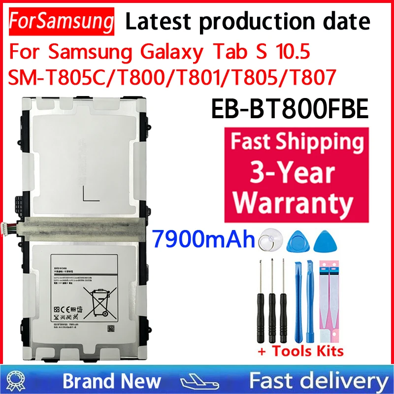 100% Brand New 7900mAh Tablet EB-BT800FBE EB-BT800FBU/FBC Battery For Samsung Galaxy Tab S 10.5 SM-T805C/T800/T801/T805/T807