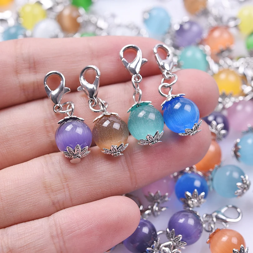 12PCS Colorful Jewelry Glass Beads Pendants Lobster Clasp Mini Bracelet Charms Necklace Jewelry Making Accessory DIY Crafts New