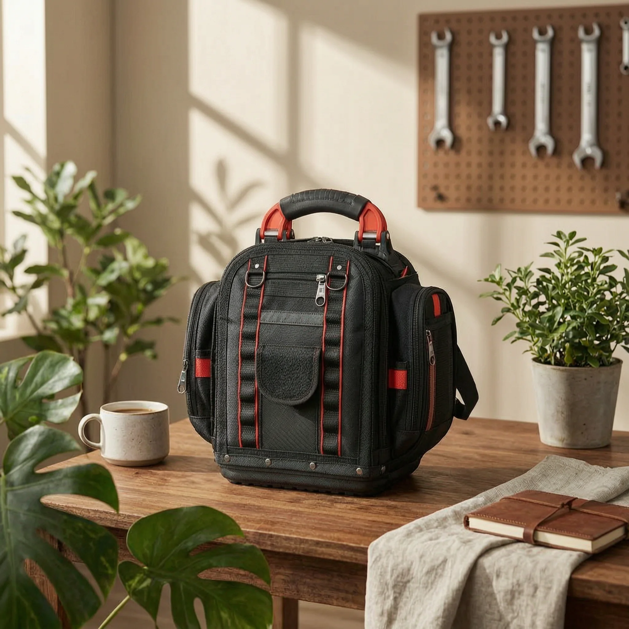 Heavy Duty Tool Backpack Multiple Pockets Portable Tool Bag Work Gear Hard Bottom Large Capacity for Professionals