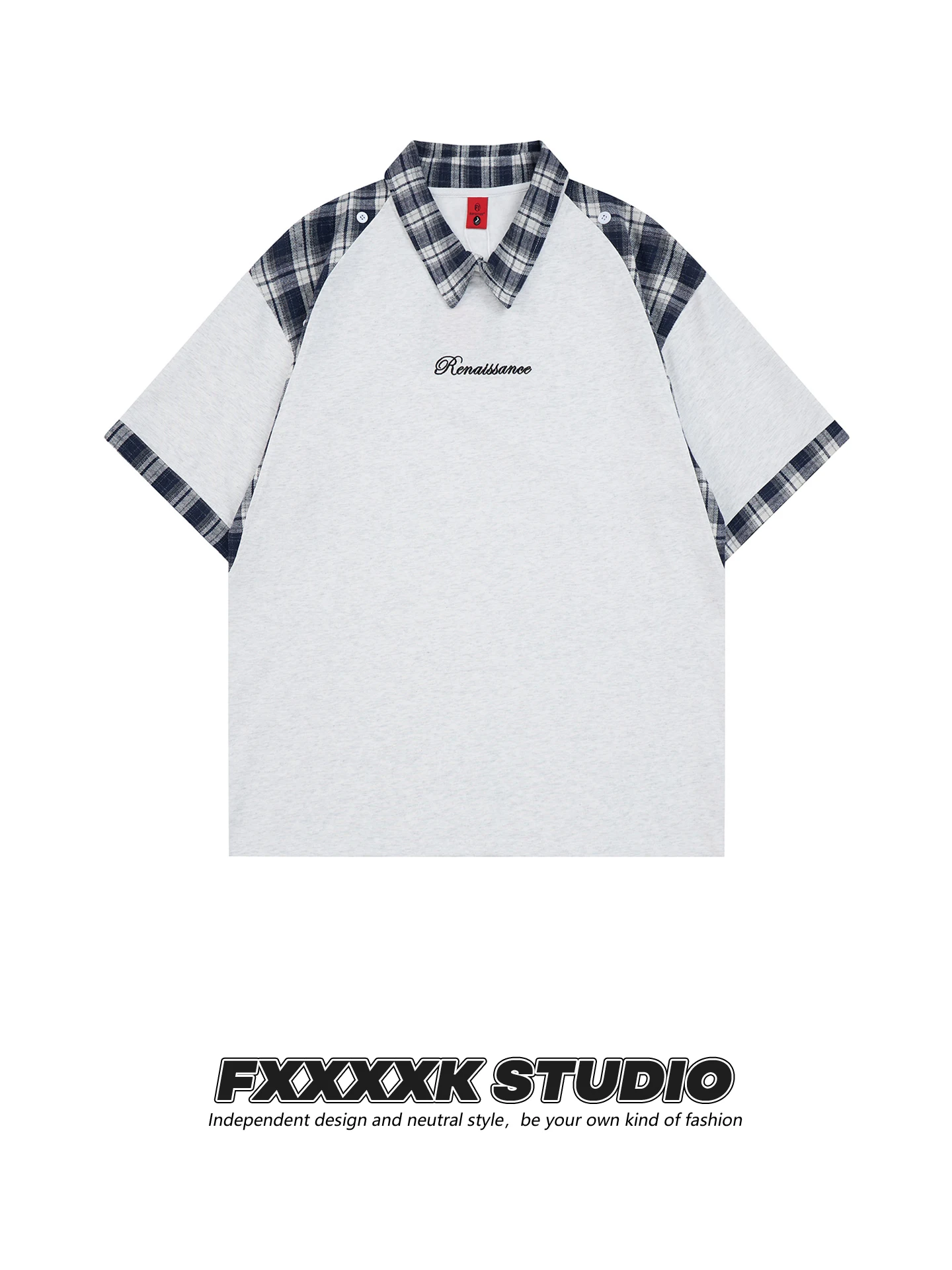 

Original FXK American Trendy Brand Patchwork Cleanfit Letter Embroidery Deconstructed ort Sve T-irt Summer Top