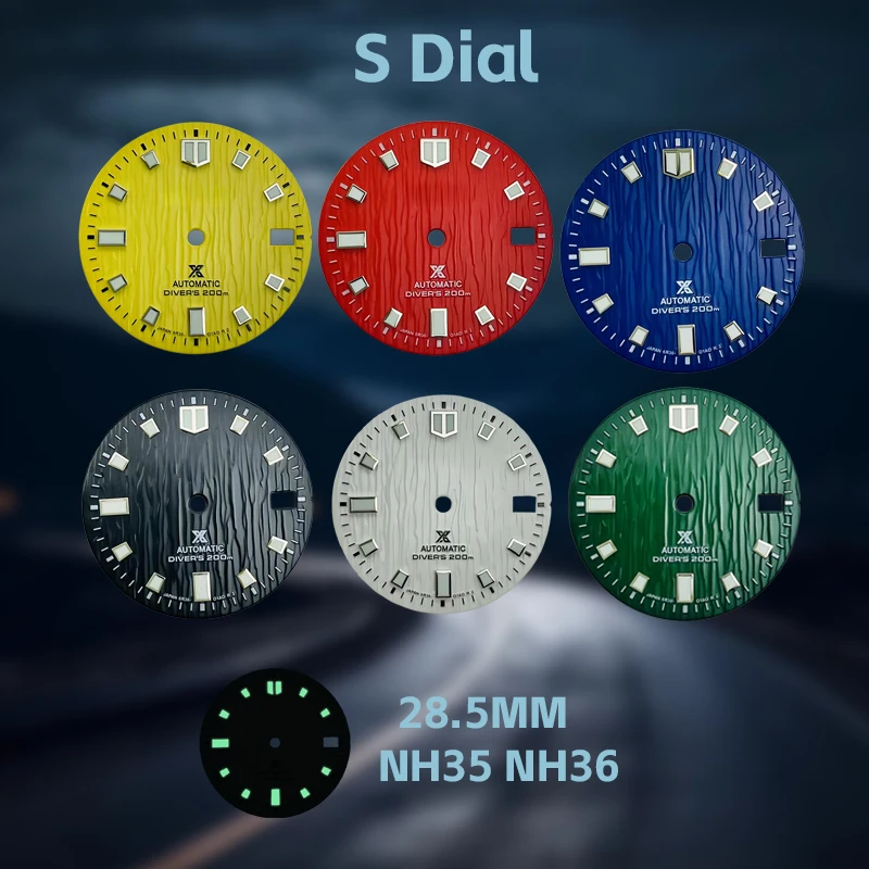 

NH35/NH36 28.5MM S logo dial suitable for Japanese automatic movements, green luminous watch assembly parts.