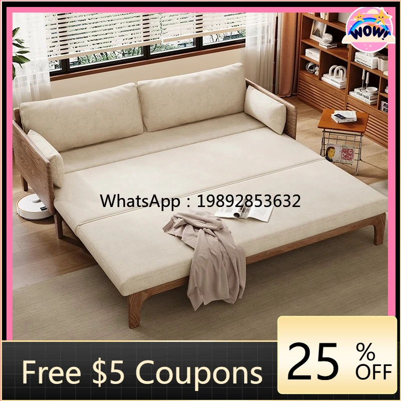 AB New Model White Ash Wood Full Solid Wood Foldable Sofa Bed Dual-use Removable and Washable Extendable Bed