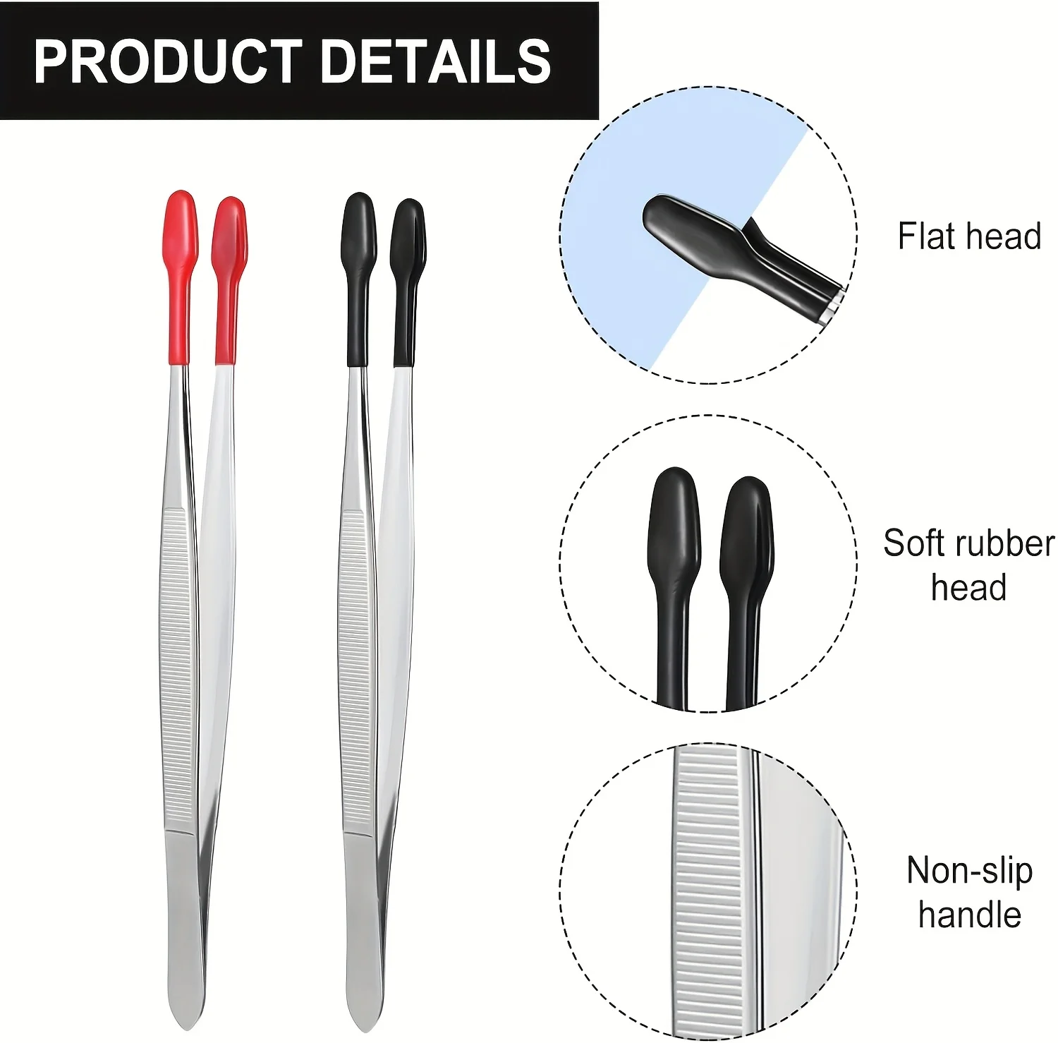 低刺激性ステンレススチールピンセット、シリコンチップ付き、眉毛グルーミングとまつげアプリケーション用、精密フラットチップ、1個