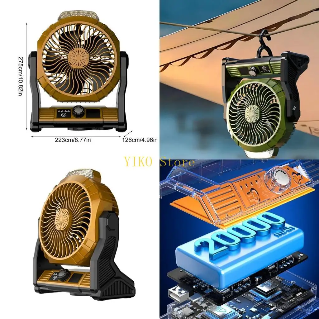 K32C Quiet Tent Fan USB Desk Fan Hangings Cooling Fan Camping Light 20000mah Battery