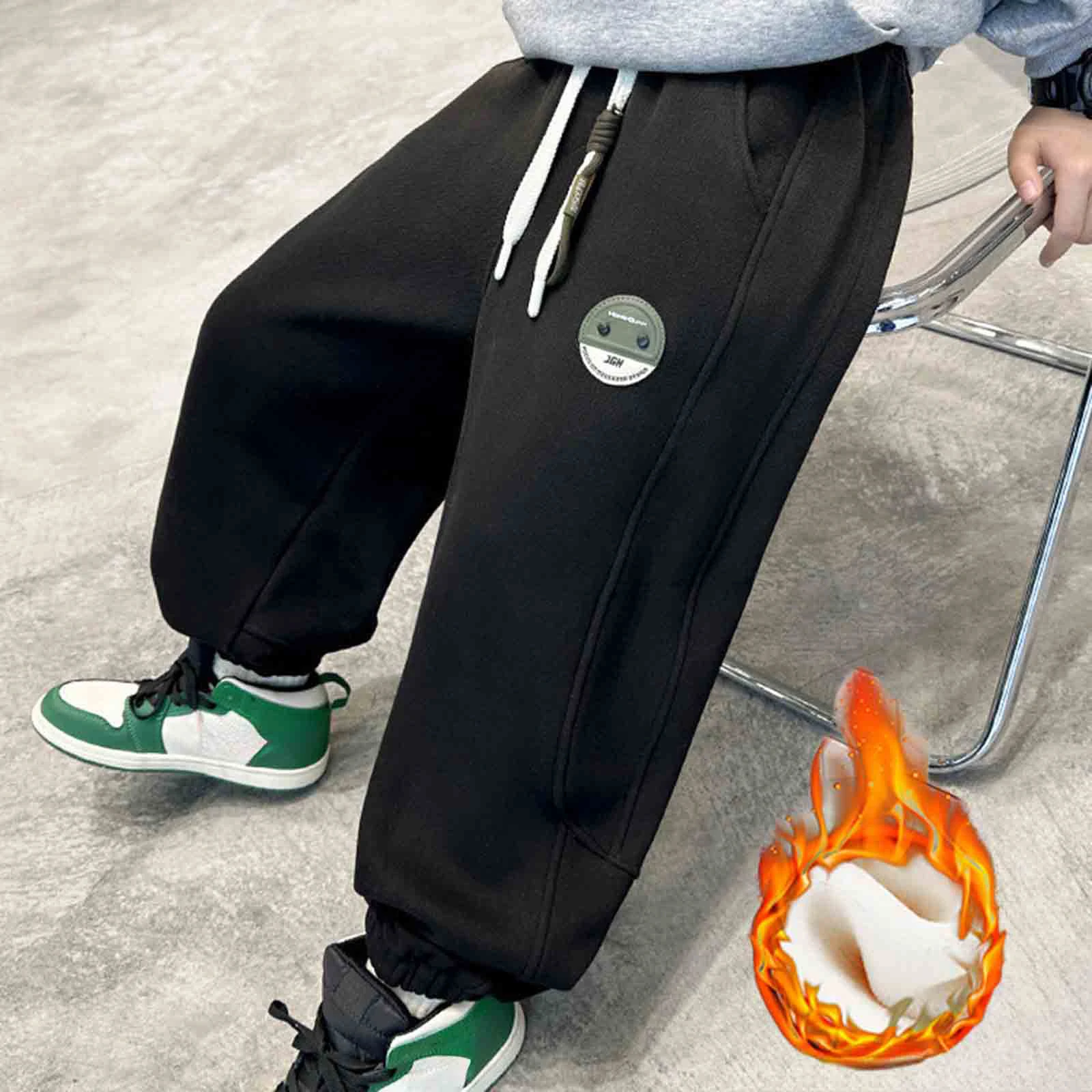 

Boy Sweatpants For Boys Winter Outdoor Fleece Warm Pants Casual Thickened Trousers Daily Loose Comfy Long Trouser For Children