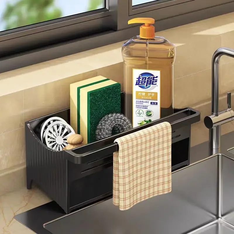 Kitchen sink shelf, self-drain tray, sponge cloth box, bathroom cosmetic facial cleanzer crate,