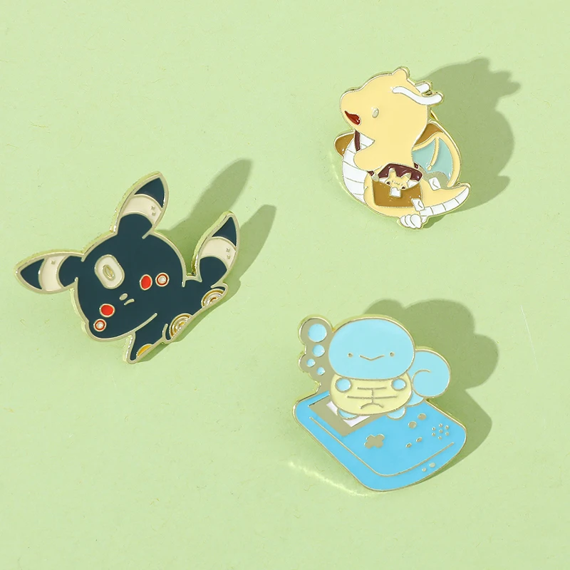 Cartoon Anime Pokemon Metal Enamel Brooch Kawaii Umbreon Squirtle Dragonite Lapel Pin for Jacket Backpack Toy Gifts