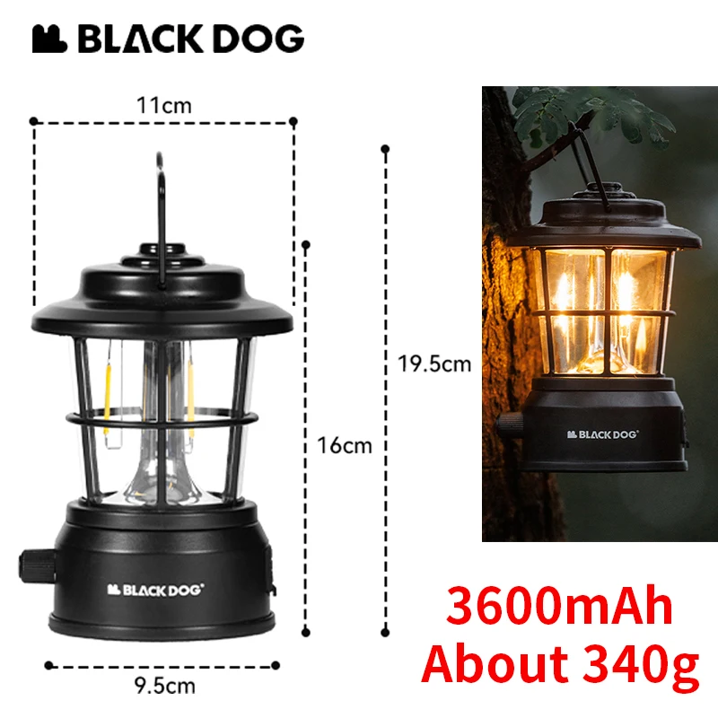 Naturehike Blackdog Camping Lamp 3600mAH Rechargeable Waterproof Outdoor LED Light Ultralight Retro Atmosphere Hanging Lantern