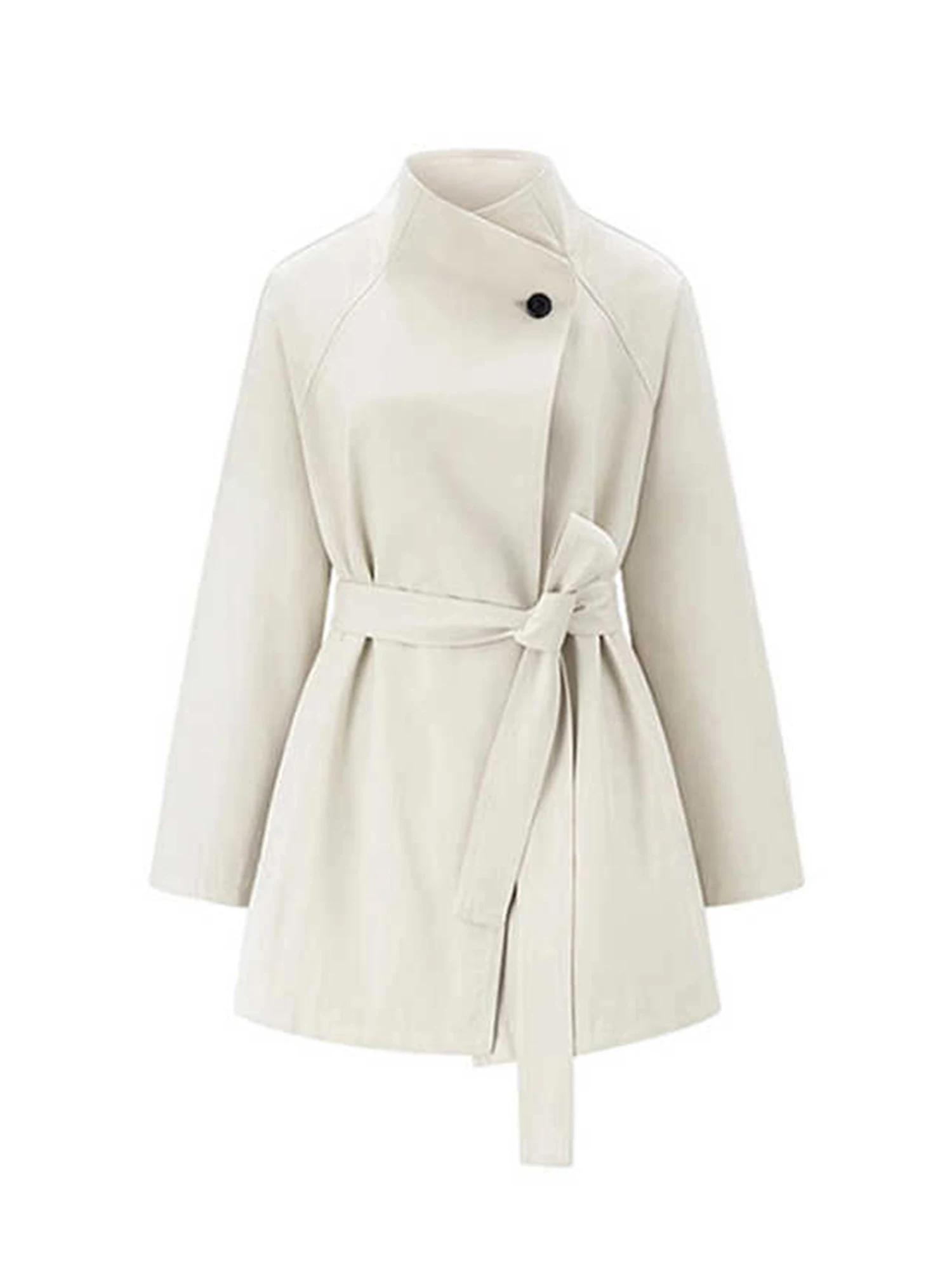 

Women Apricot Trench Coat Korean Style Turtleneck Cropped Windbreaker Harajuku Vintage Long Sleeve Outerwear Autumn Clothes 2025