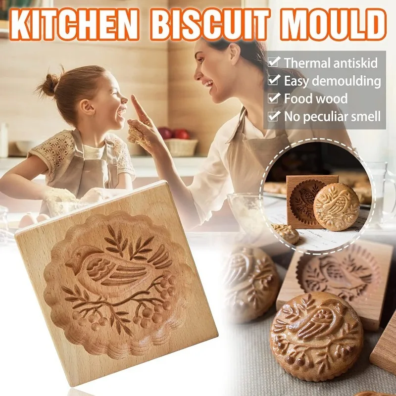 Wooden Cookie Molds 3D Bird Cookie Cutter Carved Biscuit Embossing Mold Cookie Press Stamps Pastry Maker Baking Tool Bakeware