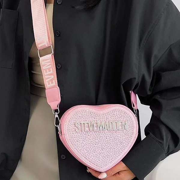 

2025 Heart-Shaped Rhinestone Shoulder Bag - Mini Crossbody Purse for Women, Trendy Letter Design, Sparkling Party Clutch