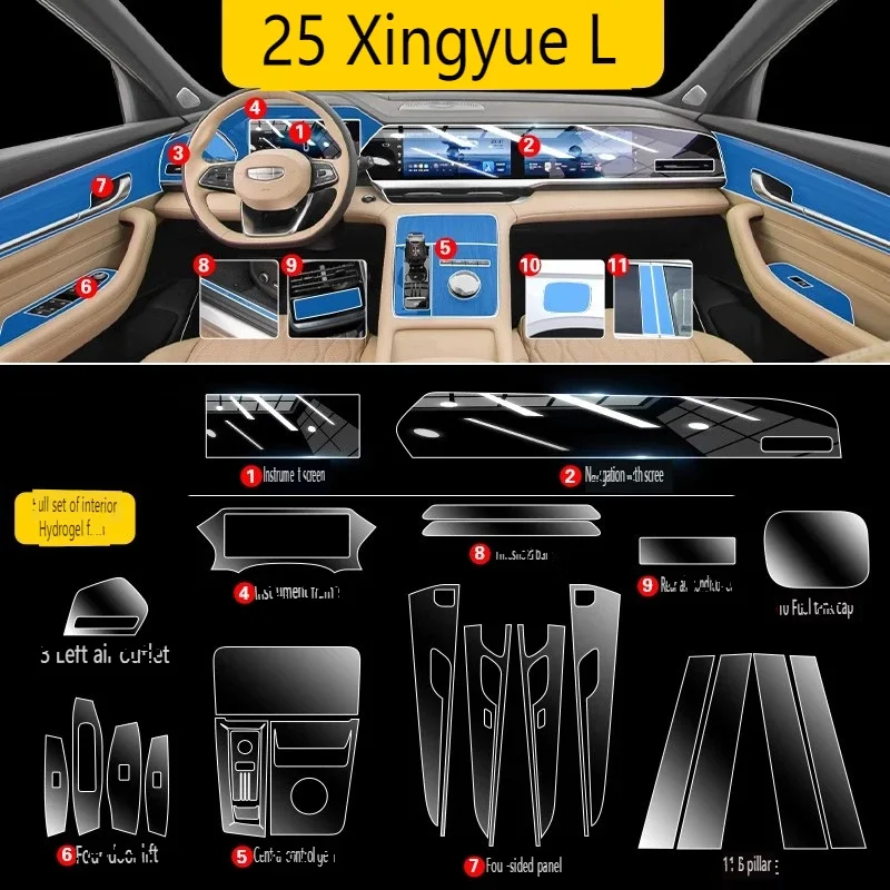 Tpu Transparent Film for 2025 Geely Monjaro Xingyue L Car Interior Sticker Console Dashboard Screen Film Car Decor Accessories