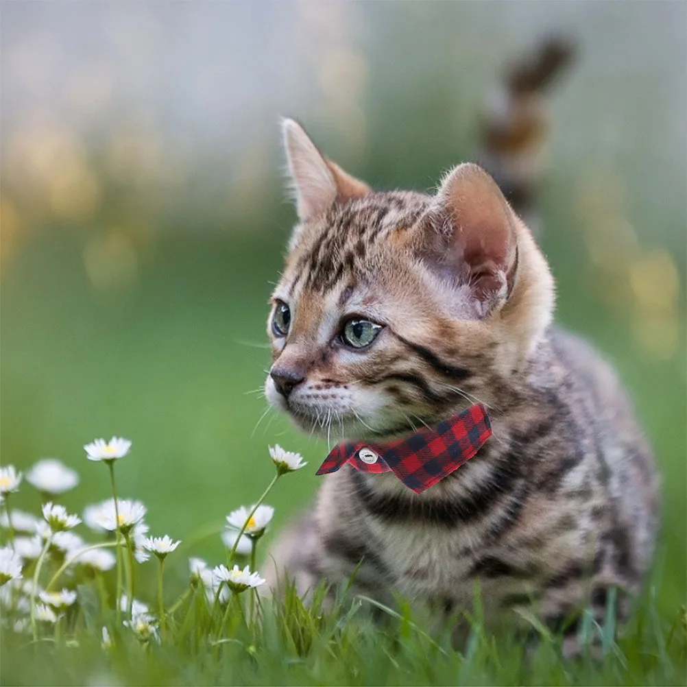 

2Pcs Kitten Collar with Bell Adjustable Soft Cloth Cat Collar Exquisite Pet Neck Accessory Eye-Catching Bell Design for Indoor