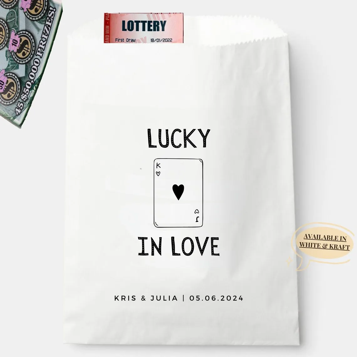 Lucky in Love Lotto Ticket Favor Bags Wedding Lottery Ticket Holder Wedding Lotto Bag Scratch Off Wedding Scratcher Favor Weddin