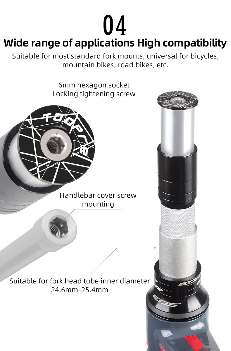TOOPRE Höhe Spacer Riser Fahrrad Gabel Vorbau Extender Innen Fiameter 24,6-25,4mm 55mm Außendurchmesser 28,6mm für Mountain Road Bike – Detail 8