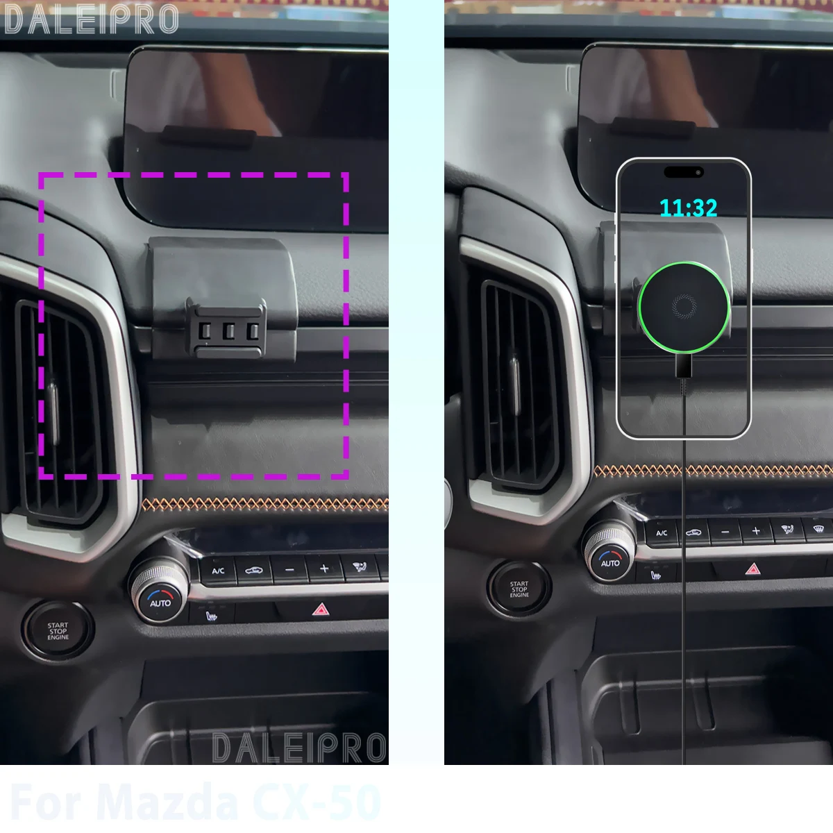 Made to measure for Mazda CX-50 2023 2024 Phone Holder Car Magnetic Mount Smart Sensing Wireless Charging One-Touch Release Qi