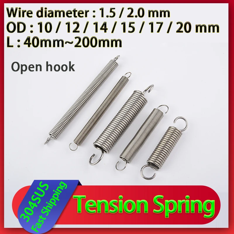 

Wire Diameter 1.5mm 2.0mm 304 Stainless Steel S Hook Tension Cylindroid Helical Coil Pullback Extension Tension Spring