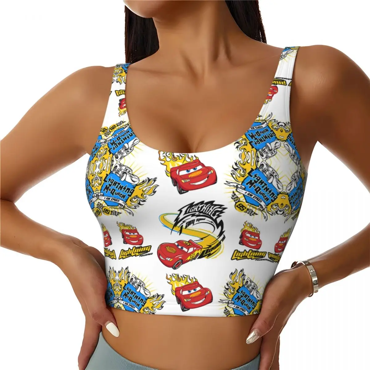 Custom Lightning McQueen Workout Crop Tank Tops Women Sport Racing Car Yoga Sports Bras