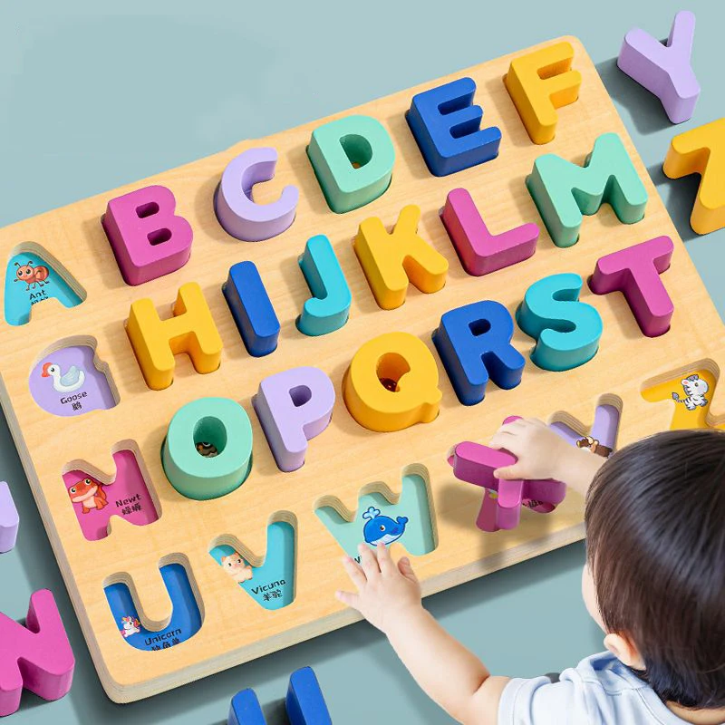 Wooden Puzzle Montessori Toys for Baby 1 2 3 Years Old Kids Alphabet Number Shape Matching Games Children Early Educational Toys