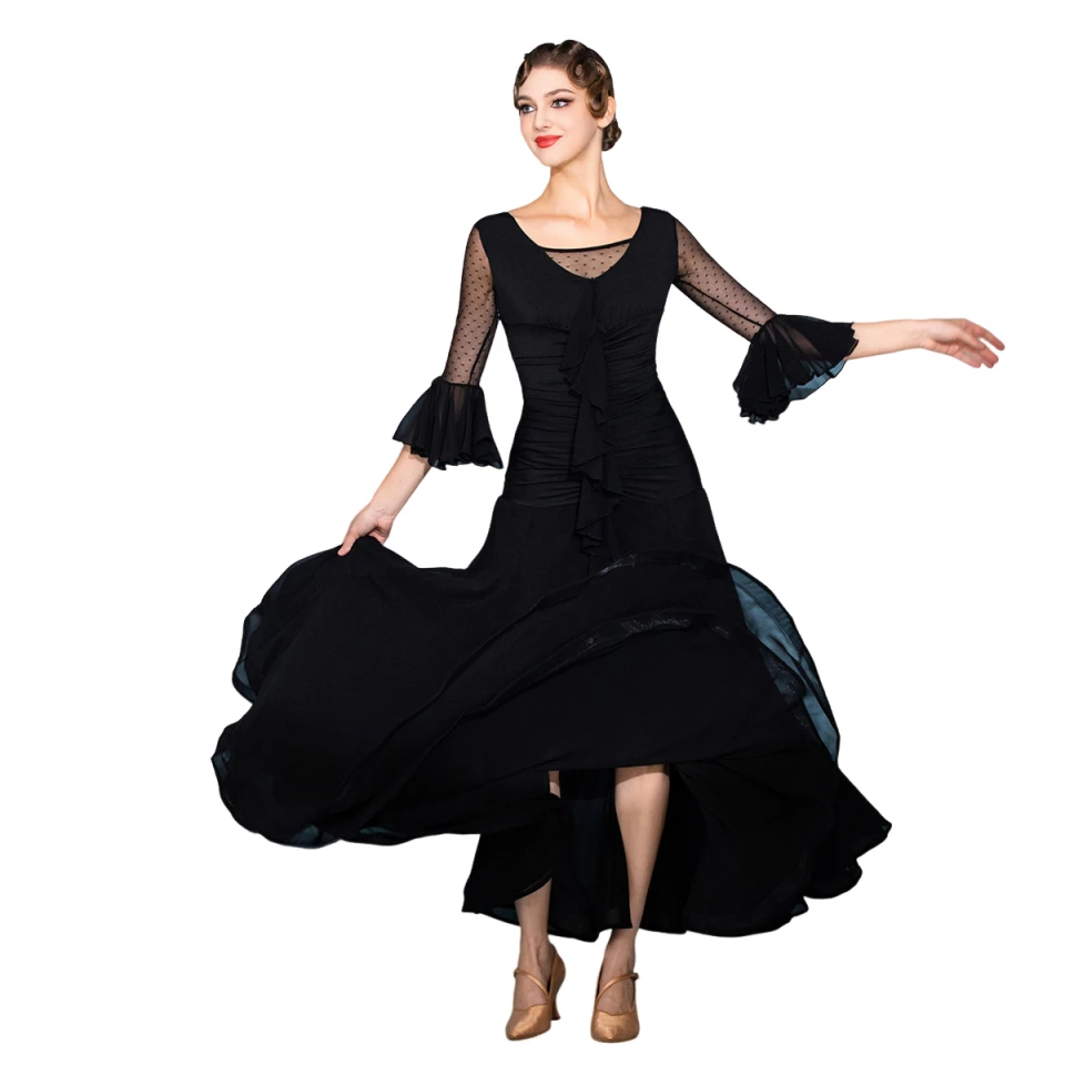 

Festival Women Black Lace Ballroom Smooth Practice Dress Waltz Standard Ballroom Dance Competition Dresses For Sale