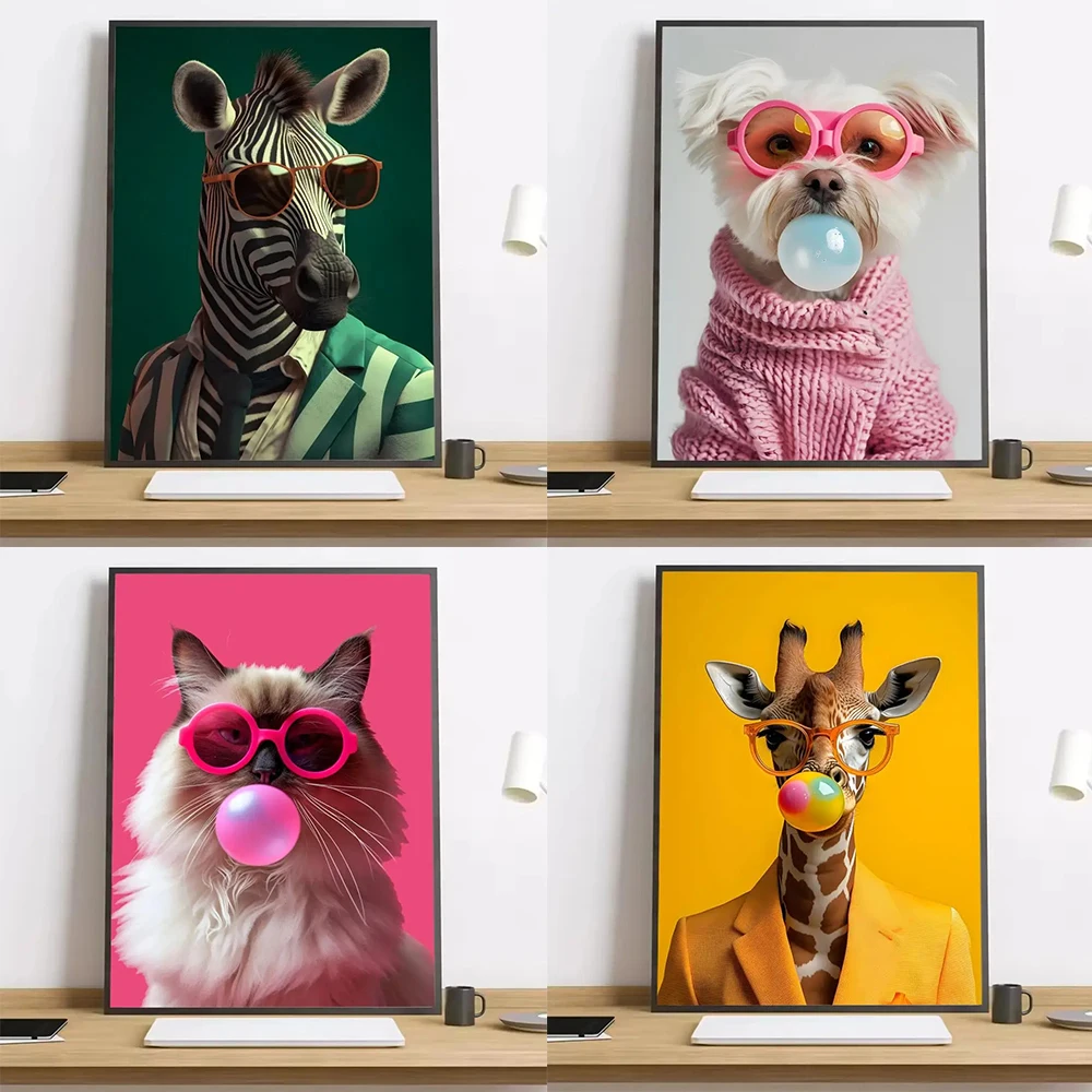 

Colorful Vibrant Animal Bubble Fashion Tiger Prints Painting Canvas Poster Living Room Bedroom Bar Aesthetic Decoration