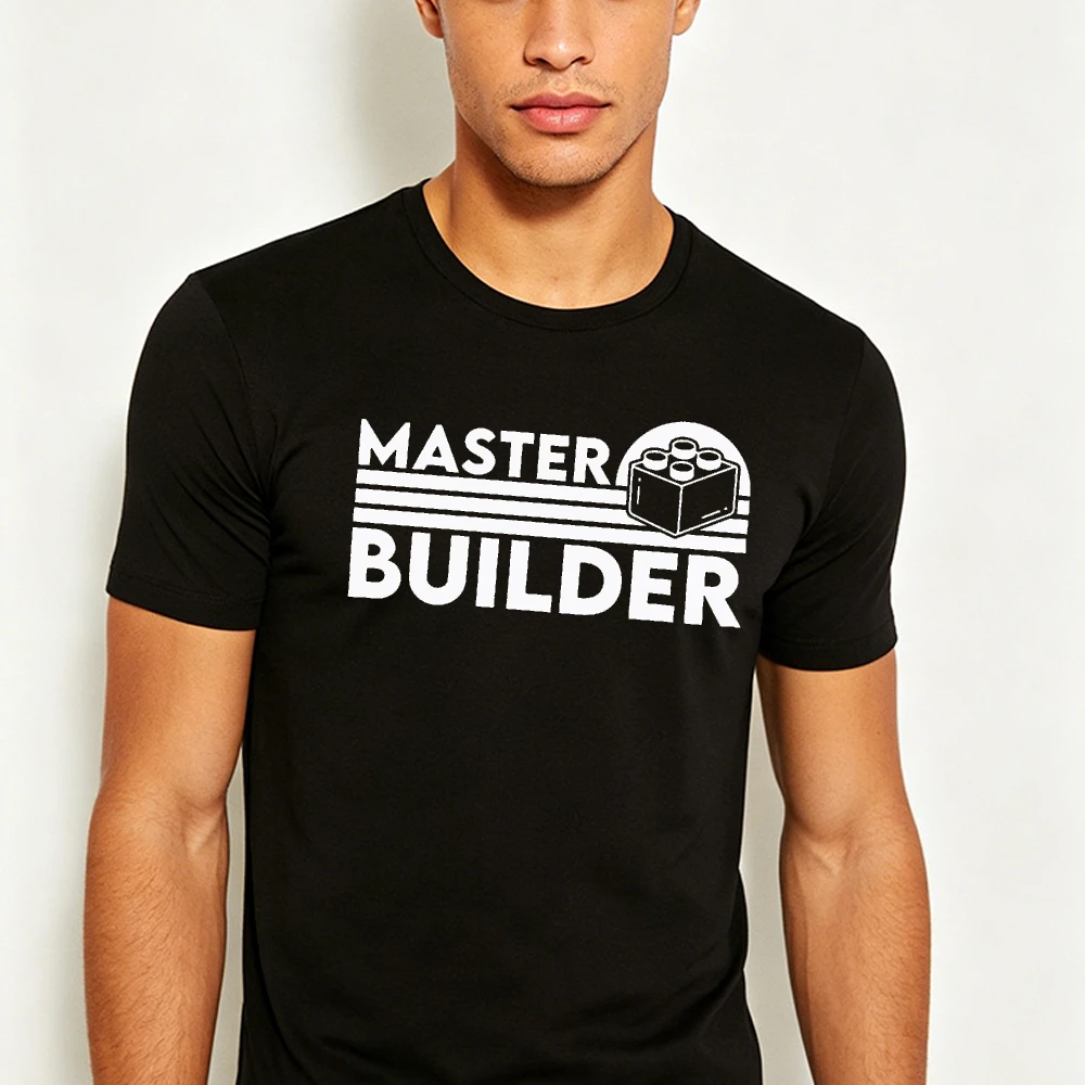 MASTER BUILDER Building Blocks Men T Shirt Retro Hobby Graphic Tees Short Sleeve Casual Tops Gift for Block Construction Lovers