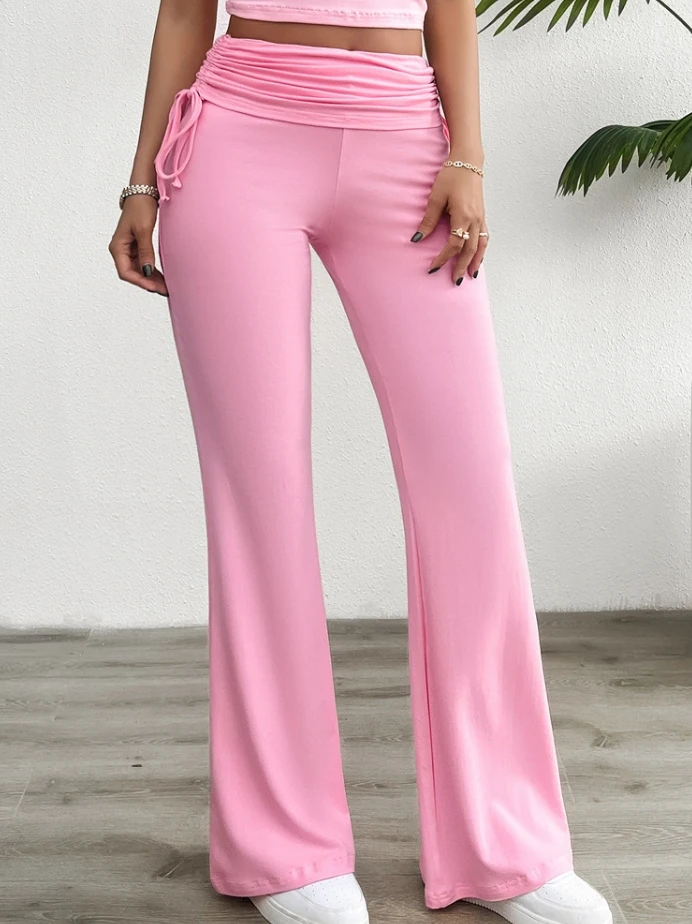 Calça plissada justa feminina, de fundo casual, monocromática, calça feminina elegante, moda sexy, nova, Y2K, 2024