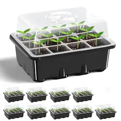 10 Packs, 12 Holes Nursery Seedling Dish, Seed Starter Tray Seed Starter Kit With Humidity Dome Plant Seedling Starter Trays Ind