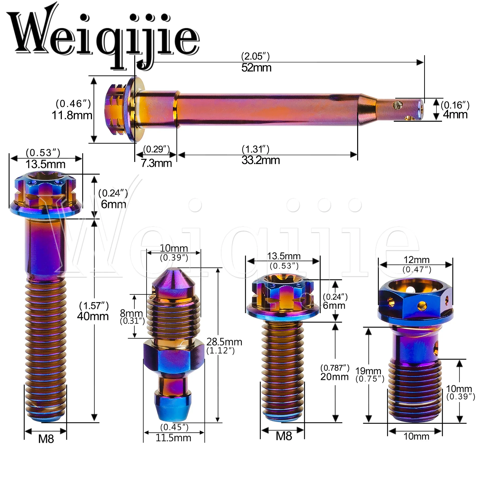 Weiqijie 티타늄 볼트 캘리퍼 핀, 오토바이 브레이크 캘리퍼 세트, M8 Torx 헤드 나사