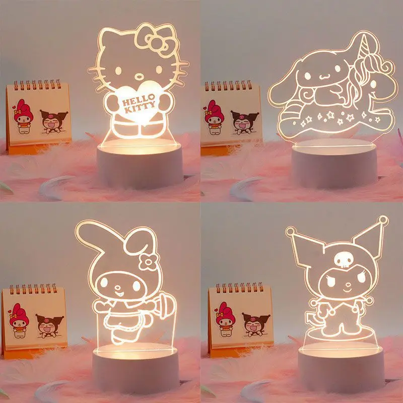 Sanrio Hello Kitty Kuromi My Melody Cinnamoroll Night Light Internet Girl Creative Practical Dormitory Led Desk Lamp Birthday