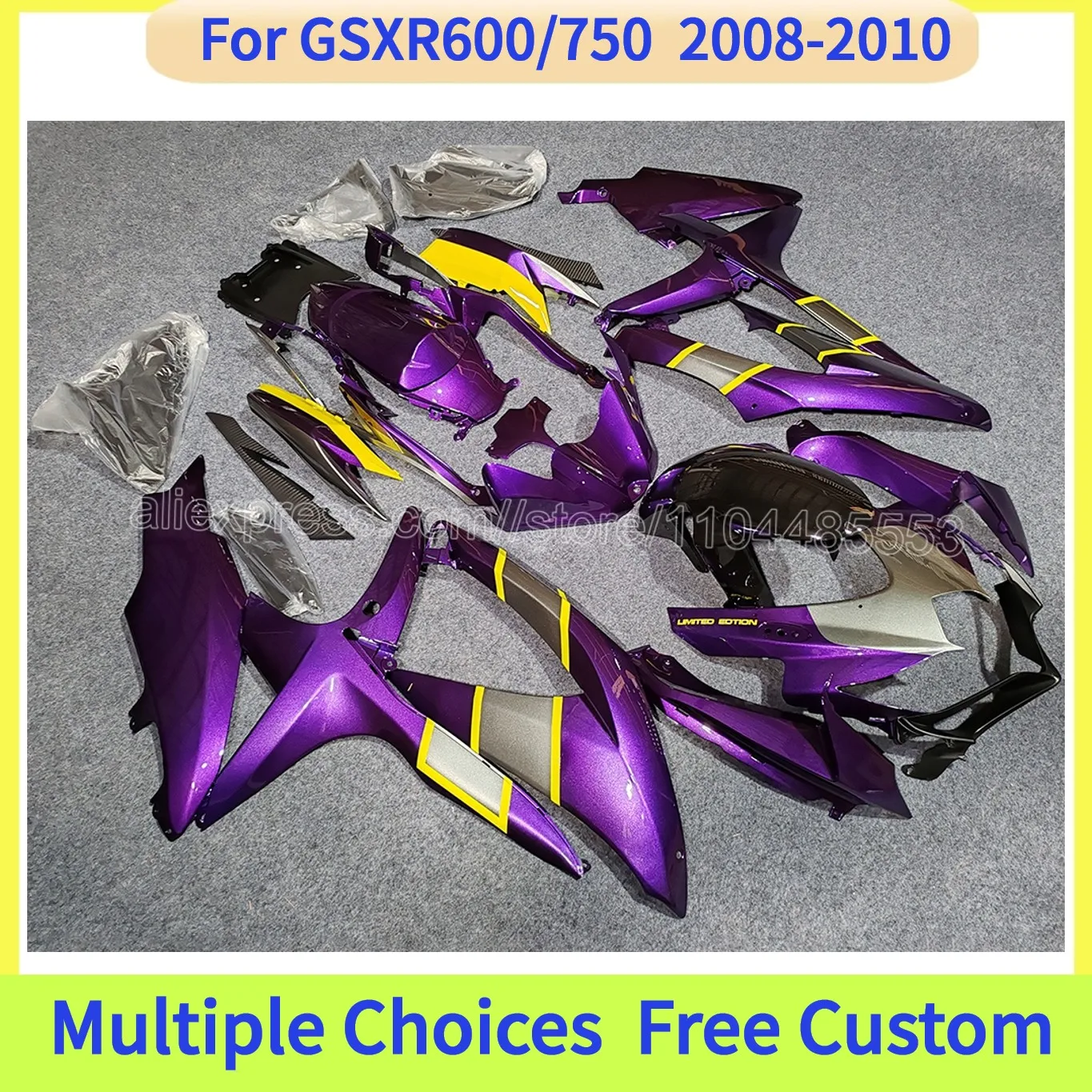 Fairing Kit For Suzuki GSXR600 GSXR750 2008 2009 2010 K8 Purple ABS Injection Full Bodywork Panels Decoration Accessories