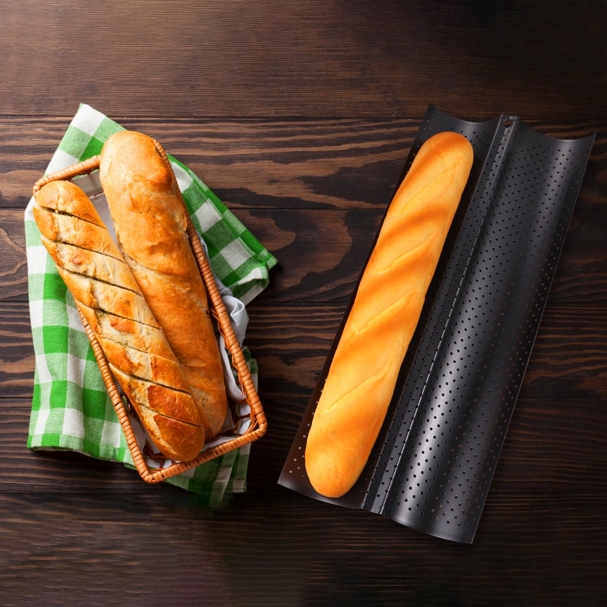 

Premium Stainless Steel 2 Slot Wavy Baking Mold Nonstick Easy Clean Bread Rack for French Bread Home Kitchen Baking Mould