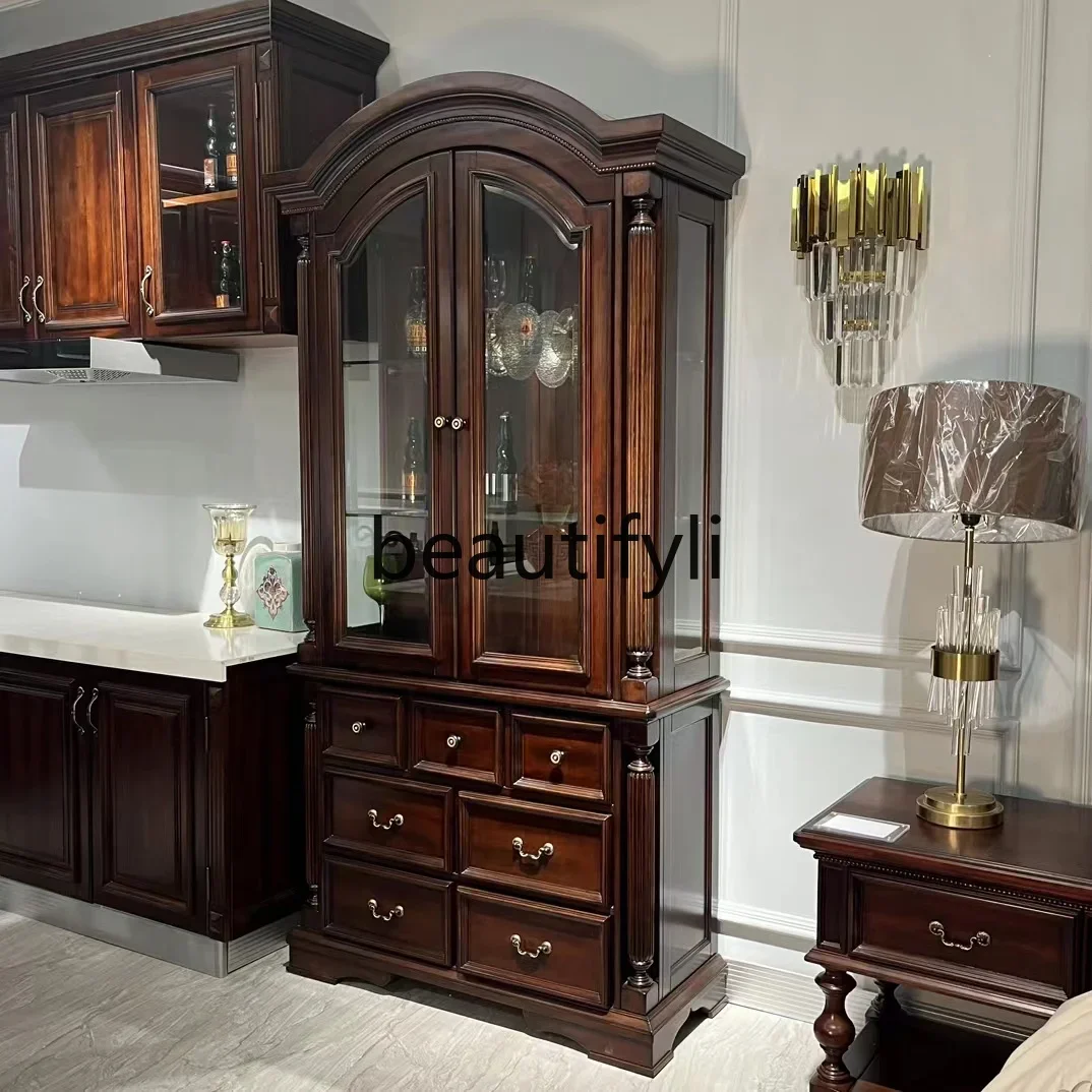 

ss25 American solid wood double-door wine cabinet against the wall TV side cabinet glass storage display cabinet