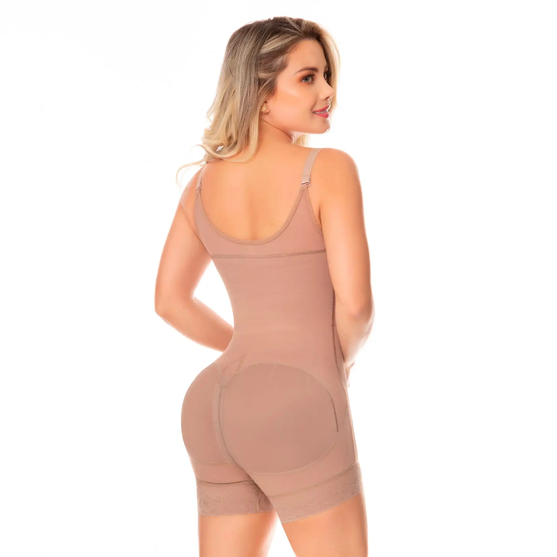 Fajas Colombianas Body Shaper Short Girdle With 2 Line Hooks Semi Covered Back  Free Breasts Butt Lifting