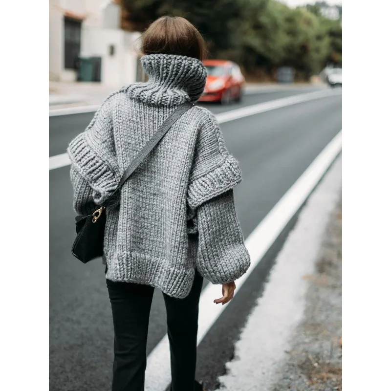 

Shpmishal Women's High-Neck Sweater Autumn/Winter 2025 New Loose Casual Oversized Knitwear Thickened Warm Loose Top